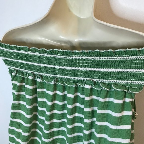 Max Studio SMALL S Green White Striped Off the Shoulder Shirt Blouse Stretch - Picture 6 of 9